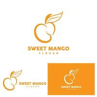 mango logotyp färsk frukt vektor design linje stil illustration mall