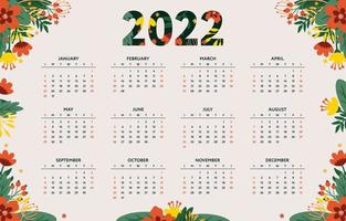 kalender 2022 mall med blommigt tema vektor