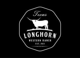 Jahrgang Texas Longhorn Western Stier Abzeichen Logo Design vektor