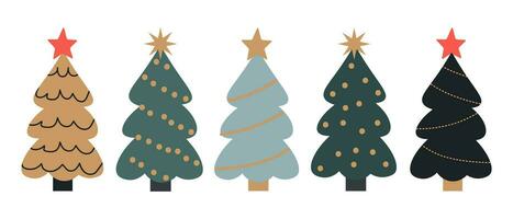 einstellen von Winter bunt Weihnachten Bäume mit Dekorationen. werden tun zum gedruckt Flugblätter, Banner, Scrapbooking, Plakate vektor