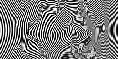 geometrisk abstrakt hypnotisk maskhål tunnel. optisk illusion bakgrund. svart och vit mönster, sfärisk volym vektor