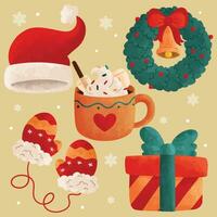 süß fröhlich Weihnachten Element Aquarell mit Weihnachten von Socke, Baum, Blatt, Kerze und Geschenk Vektor Sammlung zum Urlaub Neu Jahr 2024