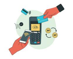 betalning terminal med kreditera kort och mobil telefon. vektor illustration för kontaktlös betalning begrepp