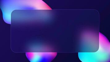Glasmorphismus Frames mit hell Neon- Flüssigkeit Formen auf dunkel lila Hintergrund. transparent Glas Platten mit schwebend Formen. Vektor Illustration