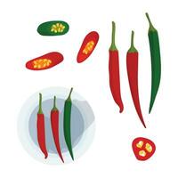 varm chili peppar uppsättning grön och röd. ikon för kryddad mat och krydda. vektor