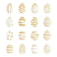 gemalt Eier zum Ostern groß Satz. ein groß Sammlung von Weiß Eier mit ein Grunge Gold Muster zum ein Einladung Karte oder Postkarte oder Banner. vektor
