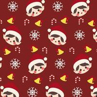 söt jul pojke mönster. söt mönster funktioner en söt jul pojke med en hatt, godis sockerrör, och klocka på en röd bakgrund. vektor