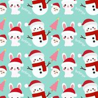 süß Weihnachten Muster Eigenschaften süß Schneemann, Hasen, Weihnachtsmann, und Weihnachten Bäume auf ein Grün Hintergrund. vektor