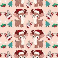 süß Weihnachten Muster Eigenschaften süß Rentier und Weihnachten Hasen auf ein Rosa Hintergrund. vektor