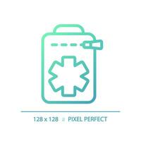 2d pixel perfekt lutning medicinsk väska ikon, isolerat vektor, grön vandring redskap tunn linje illustration. vektor