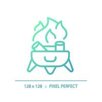 2d Pixel perfekt Gradient Lagerfeuer Symbol, isoliert Vektor, Grün Wandern Ausrüstung dünn Linie Illustration. vektor