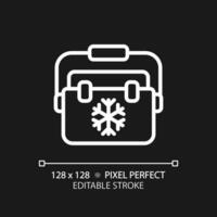 2d Pixel perfekt Weiß Eis Box Symbol, isoliert Vektor, editierbar Wandern Ausrüstung dünn Linie Illustration. vektor