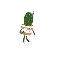 tecknad serie kaktus växt i en pott karaktär maskot i svart solglasögon, tecknad serie tecken klistermärken. taggiga växt i annorlunda poserar, insatser och med ansikte uttryck vektor