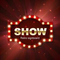 Jackpot Kasino Gewinner. Show Banner retro Schild auf rot Hintergrund mit Licht. Vektor Illustration