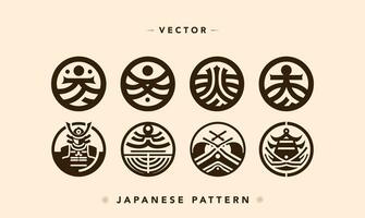 traditionell japansk symboler och krigare vektor uppsättning