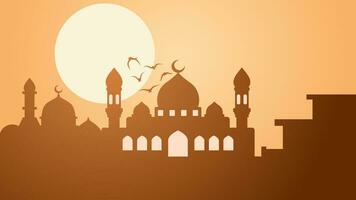 Moschee Silhouette Landschaft Vektor Illustration. Ramadan Landschaft Design Grafik im Muslim Kultur und Islam Religion. Moschee Panorama zum Illustration, Hintergrund oder Hintergrund