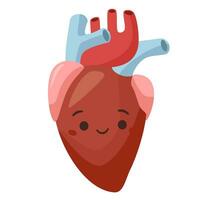 platt vektor illustration. mänsklig organ hjärta med söt leende ansikte. friska hjärta