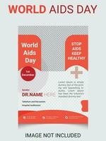 värld AIDS dag medvetenhet band och de text på röd bakgrund. sjukvård och medicin begrepp. vektor