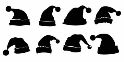 Santa Hut Silhouetten. schwarz und Weiß Santa Hüte. Vektor Illustration