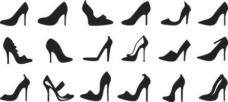 kvinna sko silhuetter. hög häl silhuetter. kvinna sko ikoner. hög häl ikoner uppsättning. vektor illustration