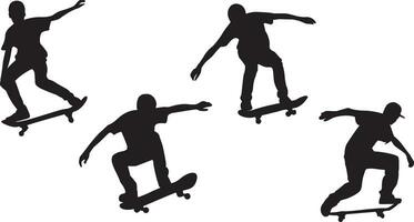 Skater schwarz Silhouetten. Skater schwarz eben Symbole. Vektor Illustration