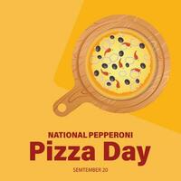 nationell pepperoni pizza dag vektor. salami pizza på en tallrik vektor. pepperoni pizza dag affisch, vektor