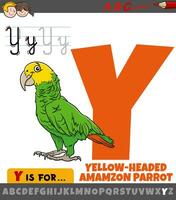Brief y von Alphabet mit Karikatur Gelb geleitet Amazonas Papagei vektor