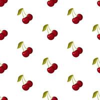 nahtlos Kirsche Muster. Herbst Kirsche Ernte. Sommer- Beeren auf ein Weiß Hintergrund. das drucken ist geeignet zum Sommer- Entwürfe, Verpackung Papier, Stoff, Kleidung, vegan Komposition vektor