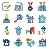 Packung mit flachen Symbolen für Immobilien und Eigentum vektor