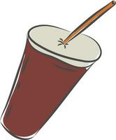 juice i en disponibel plast röd fest kopp med lock och sugrör vektor eller Färg illustration