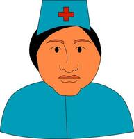 ein Krankenschwester beim das Krankenhaus gekleidet im ihr einheitliche Krankenschwester Uniform Kleid getragen durch ein Krankenschwester Vektor oder Farbe Illustration