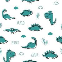 Muster mit Cartoon-Dinosaurier. grüne Dinosaurier mit schwarzen Linien auf weißem Hintergrund vektor