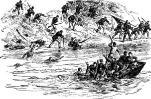 Schlacht von Ball Bluff, Jahrgang Illustration. vektor
