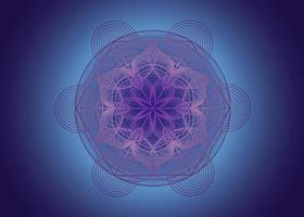 Samen des Lebenssymbols heilige Geometrie. Logo-Symbol geometrisches mystisches Mandala der Alchemie esoterische Blume des Lebens. Vektor lila Linien, Yantra, Chakra oder Lotus göttliches meditatives Amulett isoliert auf Blau