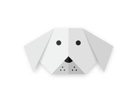 Origami gefaltetes Papierhundetierform, weißes Papierschnittkunstdesign für Kinder, Vektor lokalisiert auf weißem Hintergrund