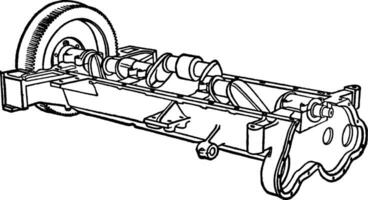 byggnad ett bil steg 02 är vev axel och flyga hjul, årgång illustration. vektor