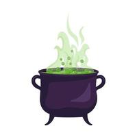 Hexenkessel mit kochender grüner Flüssigkeit. Halloween Party Dekoration vektor