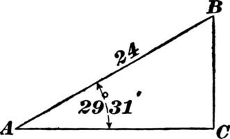 triangel med vinkel av 29 31' och sida av 24 årgång illustration. vektor