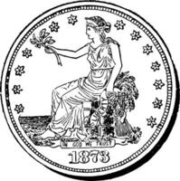 silver- handel dollar mynt, 1873 årgång illustration. vektor