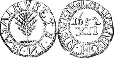 silver- massachusetts xii penny mynt, 1652 årgång illustration. vektor