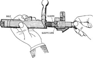 Bolzen Mechanismus absteigen, Jahrgang Illustration. vektor