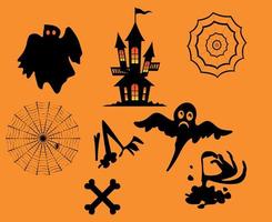 objekt pumpa halloween dag 31 oktober festdesign med spindelhus och spökfladdermus svart vektor
