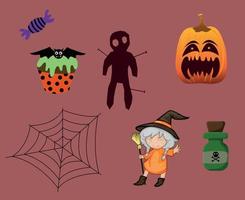abstrakte objekte glücklicher halloween-kürbis-horror-spinnen-süßigkeit-feiertags-vektor vektor