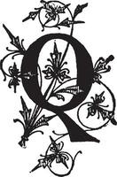 Q, Blumen- Initial, Jahrgang Illustration vektor