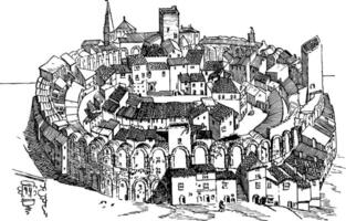 das Amphitheater beim arles Jahrgang Illustration. vektor