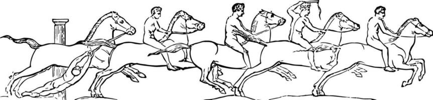 hästrace, årgång illustration. vektor
