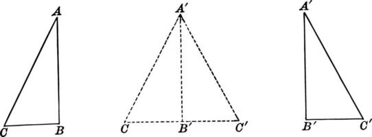 gleich richtig Dreiecke durch Hypotenuse Bein Jahrgang Illustration. vektor