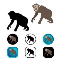 platt schimpans djur ikon samling vektor