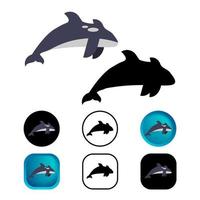 platt orca djur ikon samling vektor