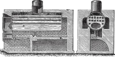 halb röhrenförmig Kombination Kessel, Jahrgang Gravur. vektor